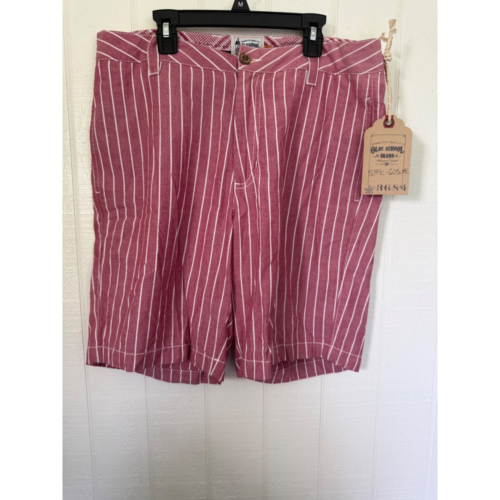 Olde School Brand Mens Red White Striped Madras Shorts 8099C-603UAL Size 32 NWT